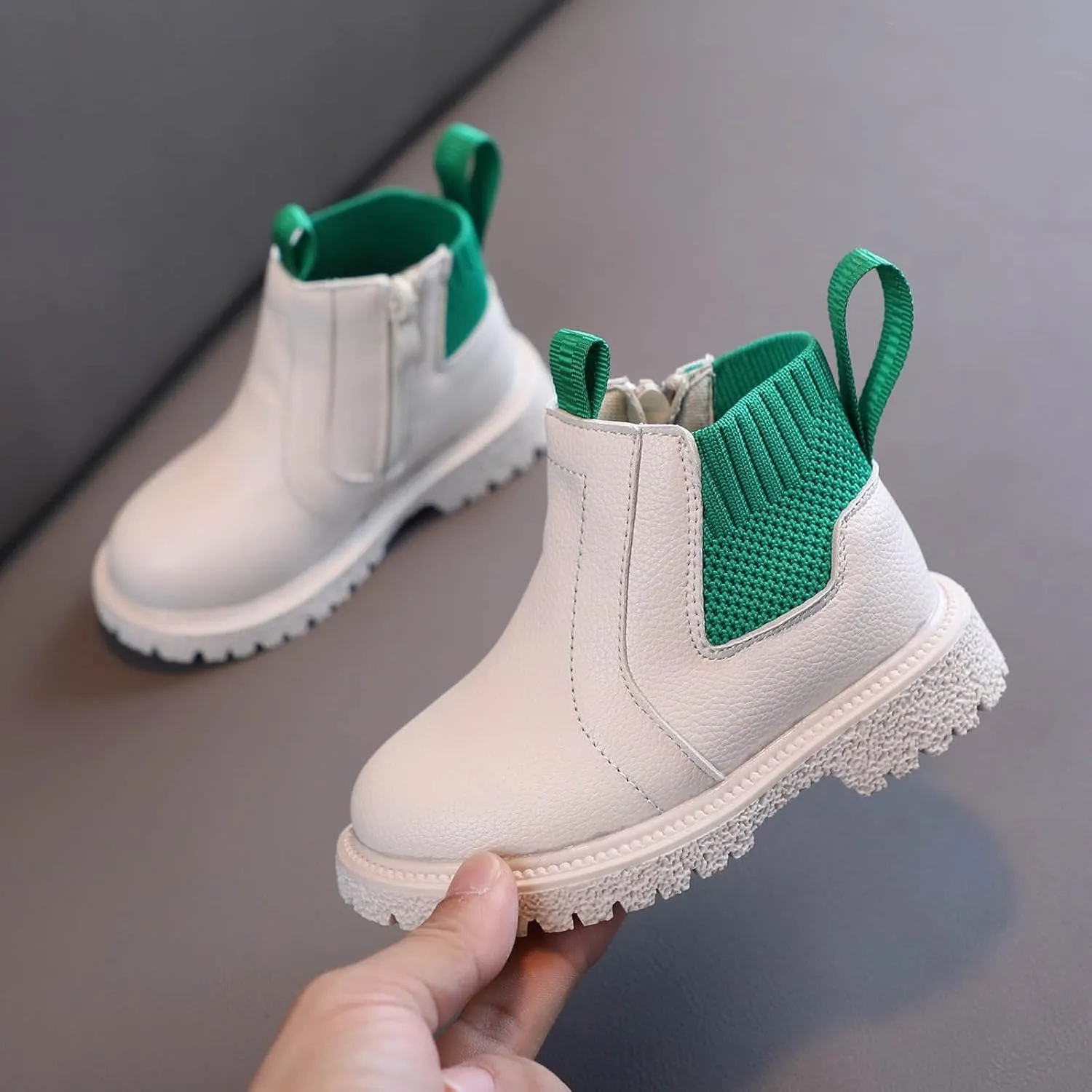Girls Boys Children Ankle Boots Kids Low Heel Booties Fashion Side Zipper Short Flat Shoes Girls Dress Shoes (White, 4.5-5 Years Little Child)