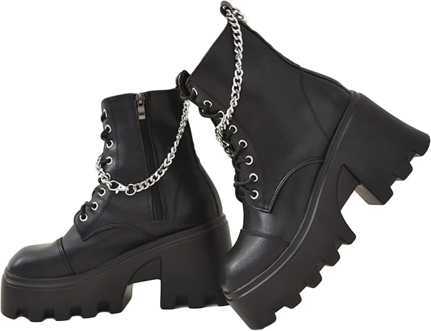 GUNIYIFS Womens Wedges Combat Boots High Heels Ankle Booties Punk Gothic Boots for Women Zip Lace-Up Platform Motorcycle Boot