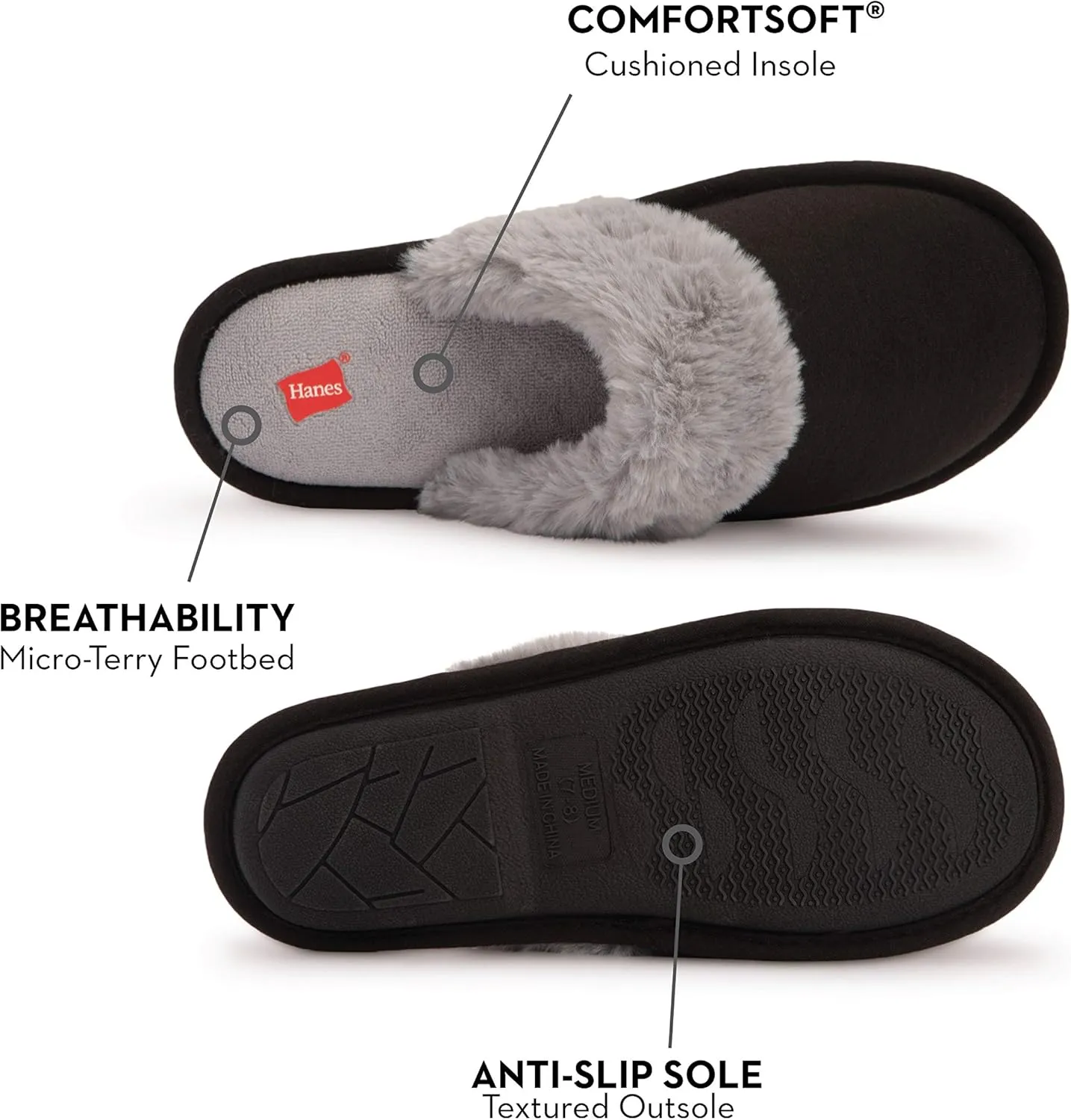 Hanes womens Comfort Cotton on Scuff With Memory Foam and Anti-skid Sole Slipper