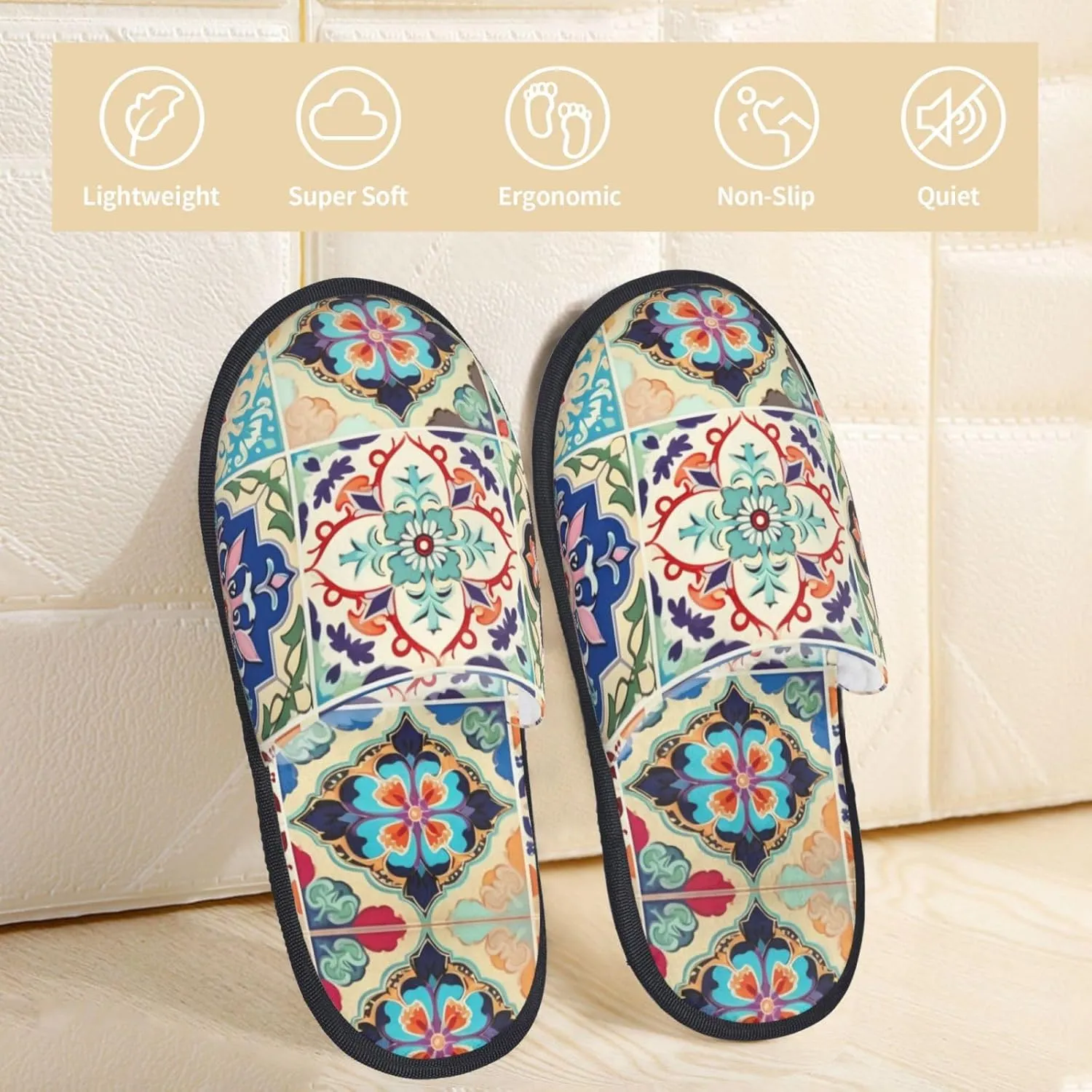 House Slippers For Women Men Indoor Slippers Non-Slip Fuzzy Slippers Ethnic African Woman Pattern Winter Warm House Shoes