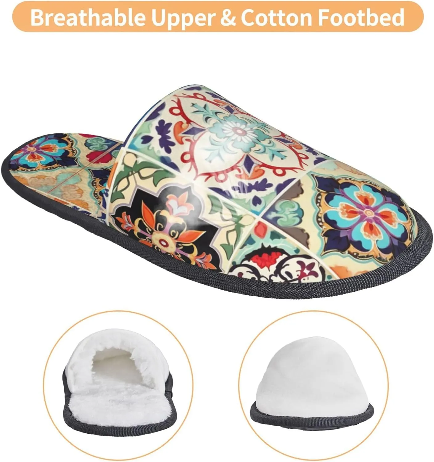 House Slippers For Women Men Indoor Slippers Non-Slip Fuzzy Slippers Ethnic African Woman Pattern Winter Warm House Shoes