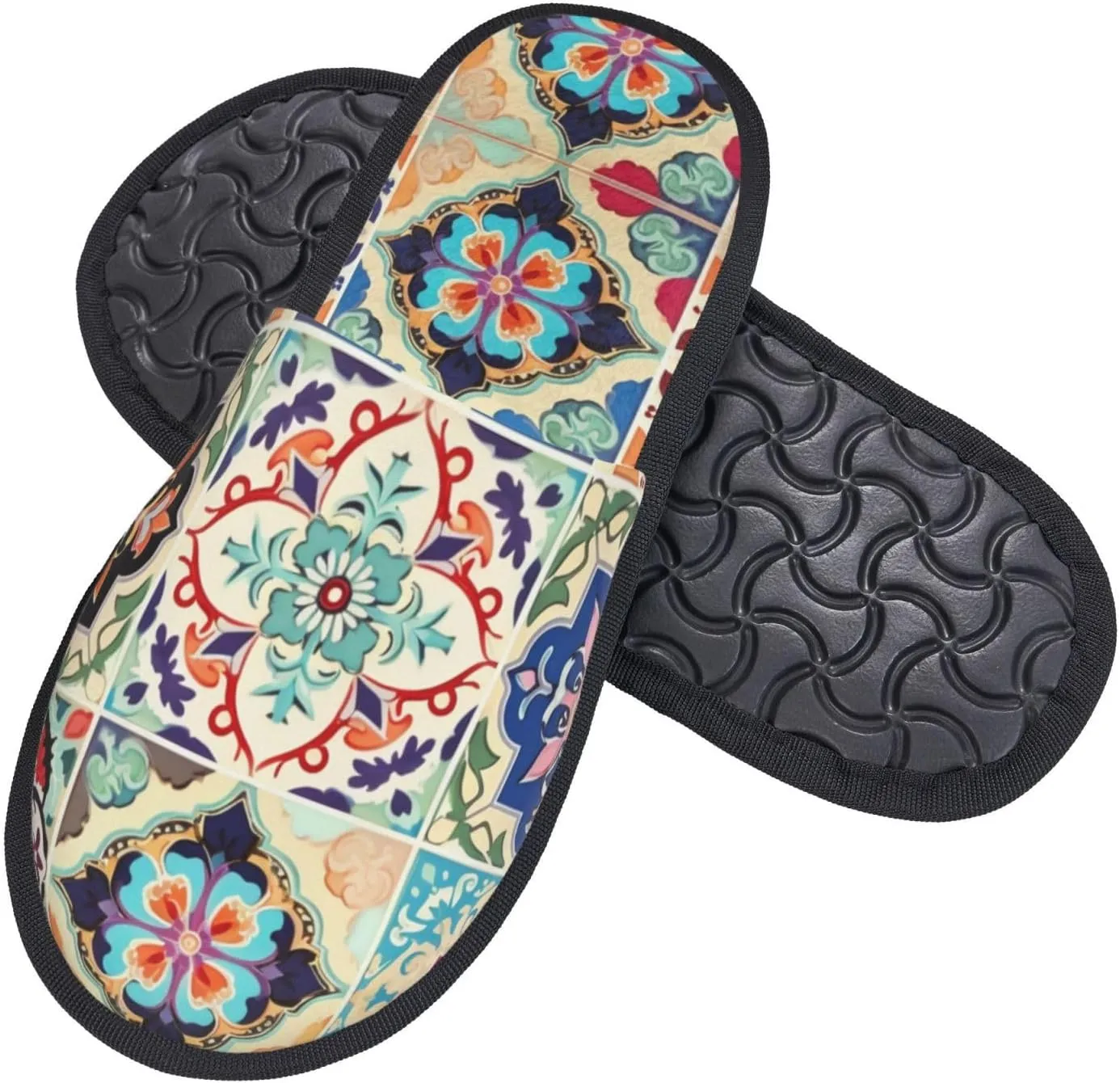House Slippers For Women Men Indoor Slippers Non-Slip Fuzzy Slippers Ethnic African Woman Pattern Winter Warm House Shoes