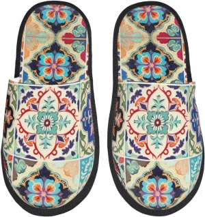 House Slippers For Women Men Indoor Slippers Non-Slip Fuzzy Slippers Ethnic African Woman Pattern Winter Warm House Shoes