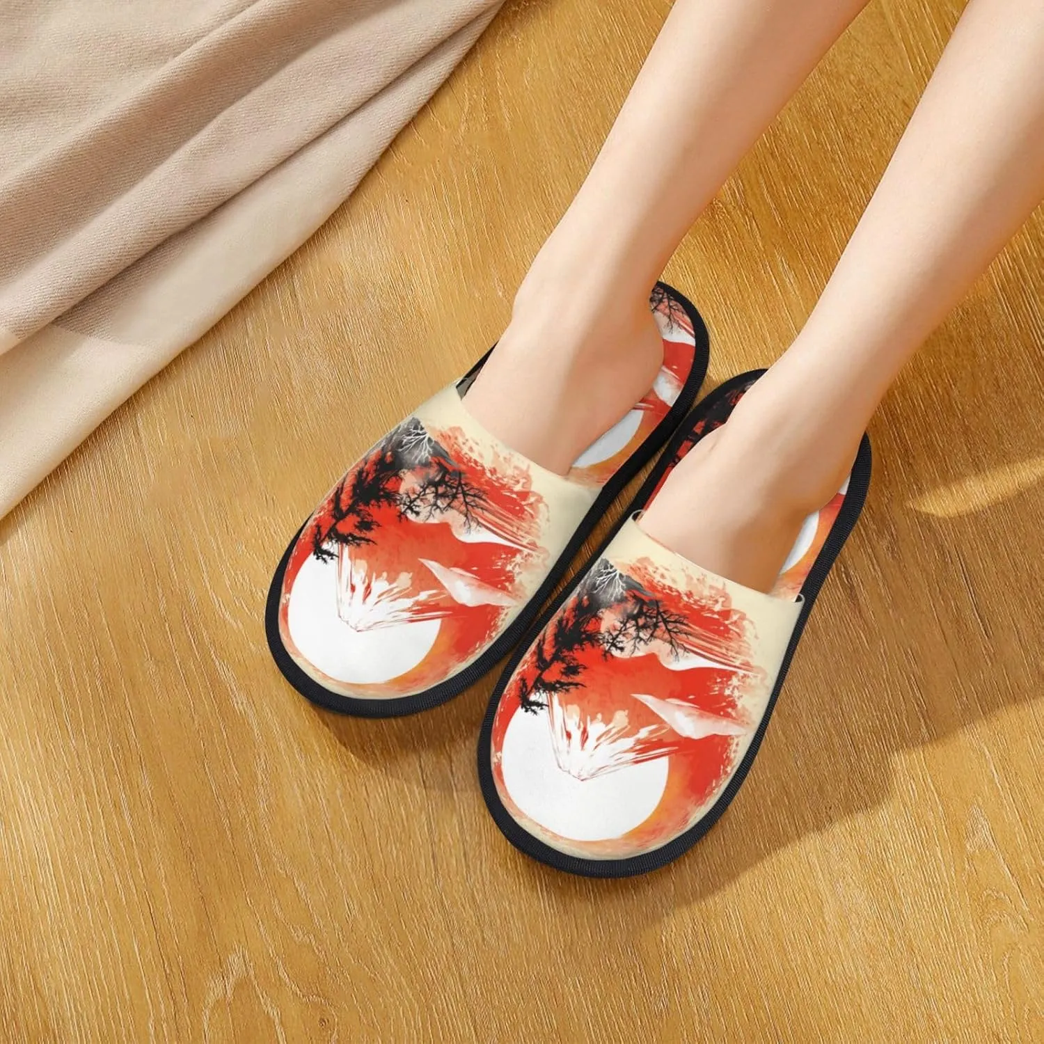 House Slippers For Women Men Indoor Slippers Non-Slip Fuzzy Slippers Multicolor Tie Dye Swirl Art Winter Warm House Shoes