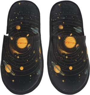 House Slippers For Women Men Indoor Slippers Non-Slip Fuzzy Slippers Solar System Universe Space Winter Warm House Shoes