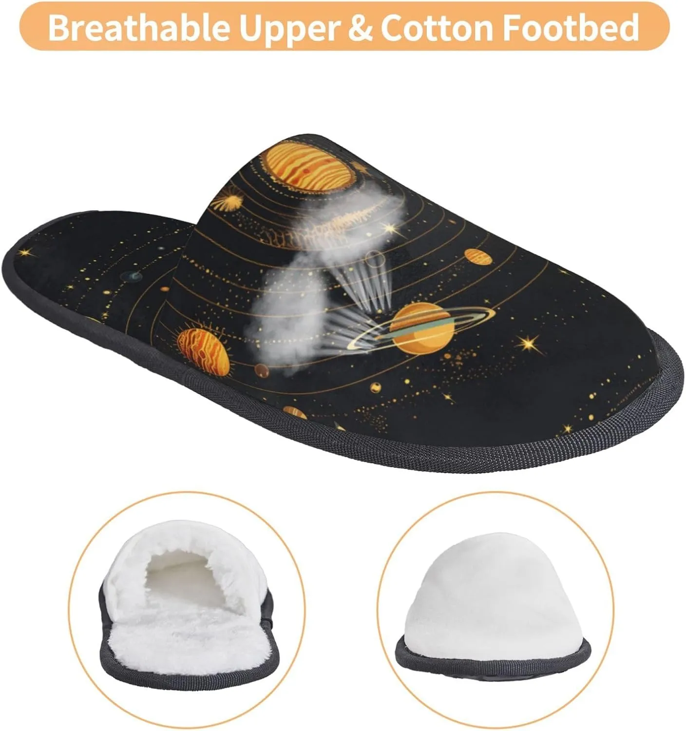 House Slippers For Women Men Indoor Slippers Non-Slip Fuzzy Slippers Solar System Universe Space Winter Warm House Shoes