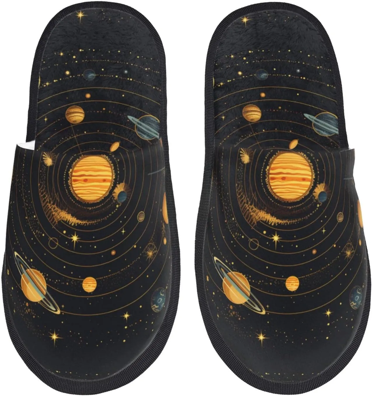 House Slippers For Women Men Indoor Slippers Non-Slip Fuzzy Slippers Solar System Universe Space Winter Warm House Shoes