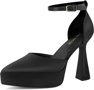 JENN ARDOR Womens High Heels Chunky Block Platform Pumps Pointed Closed Toe Ankle Strap Dressy Sandals for Women Comfortable Sexy Weddings Parties 4.5inch Shoes
