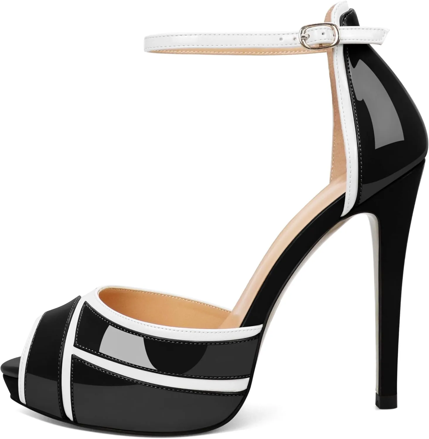 Joseywade Women Peep Toe Platform Heeled Sandals Stiletto High Heels Ankle Strap Party Wedding 5 Inch Dress Shoes