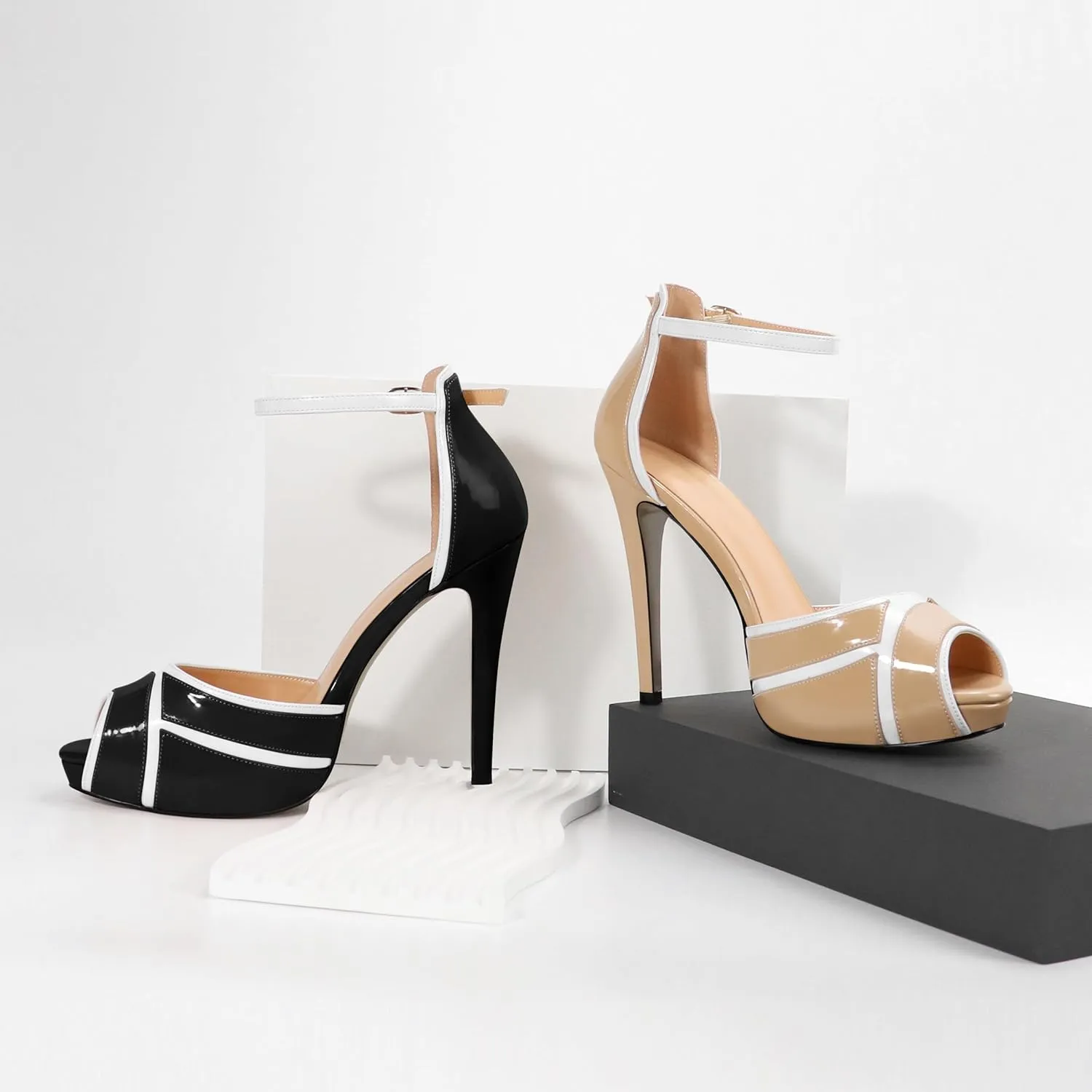 Joseywade Women Peep Toe Platform Heeled Sandals Stiletto High Heels Ankle Strap Party Wedding 5 Inch Dress Shoes