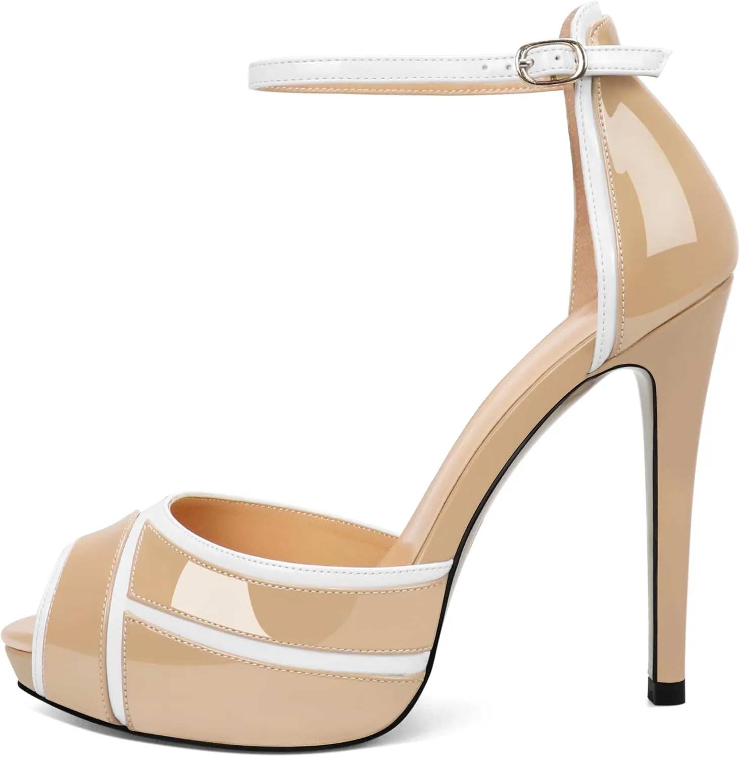 Joseywade Women Peep Toe Platform Heeled Sandals Stiletto High Heels Ankle Strap Party Wedding 5 Inch Dress Shoes