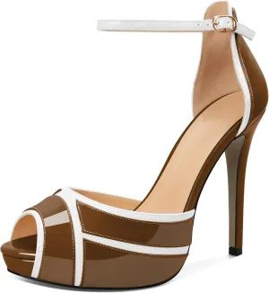 Joseywade Women Peep Toe Platform Heeled Sandals Stiletto High Heels Ankle Strap Party Wedding 5 Inch Dress Shoes