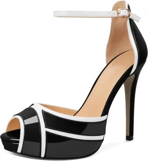Joseywade Women Peep Toe Platform Heeled Sandals Stiletto High Heels Ankle Strap Party Wedding 5 Inch Dress Shoes