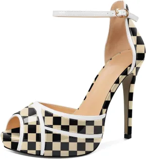 Joseywade Women Peep Toe Platform Heeled Sandals Stiletto High Heels Ankle Strap Party Wedding 5 Inch Dress Shoes