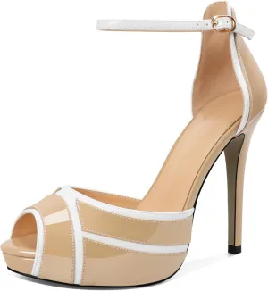 Joseywade Women Peep Toe Platform Heeled Sandals Stiletto High Heels Ankle Strap Party Wedding 5 Inch Dress Shoes
