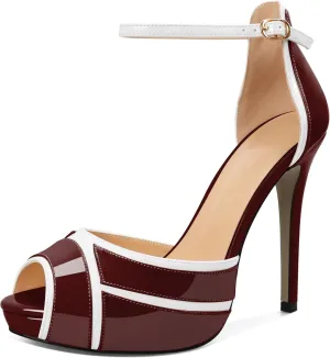 Joseywade Women Peep Toe Platform Heeled Sandals Stiletto High Heels Ankle Strap Party Wedding 5 Inch Dress Shoes