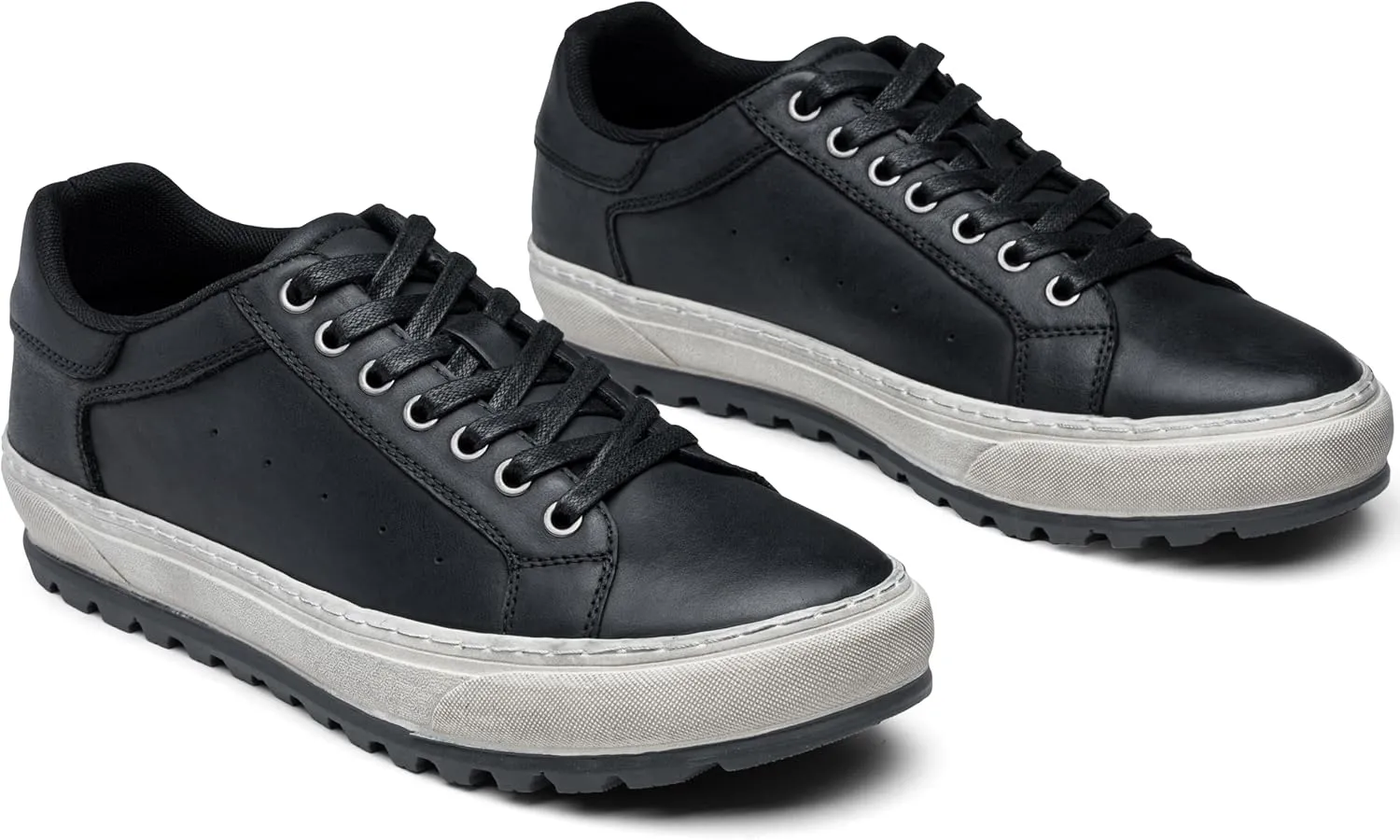 Jousen Men's Brown Leather Casual Fashion Sneakers