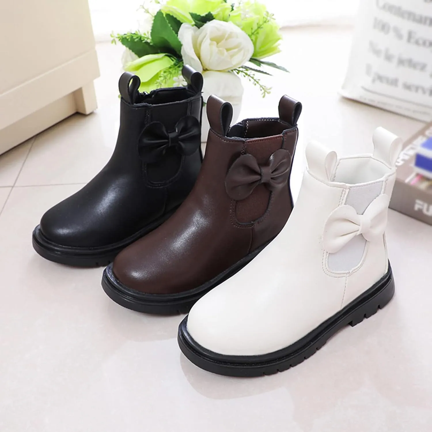 Kids Ankle Boots Little Girls Leather Short Boots Side Zipper Non Slip Nude Work Boots High Heel ombat Boots
