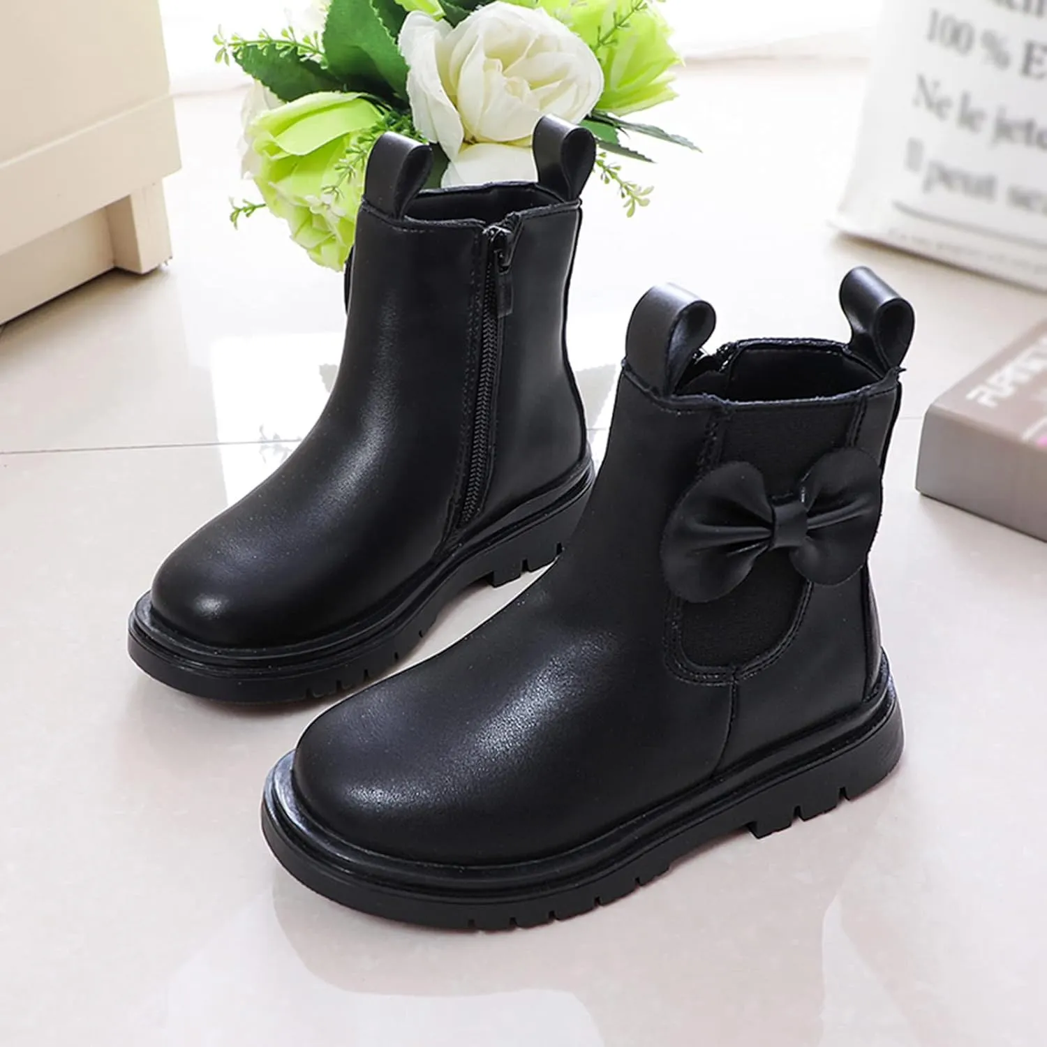Kids Ankle Boots Little Girls Leather Short Boots Side Zipper Non Slip Nude Work Boots High Heel ombat Boots