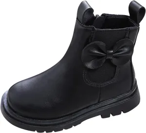 Kids Ankle Boots Little Girls Leather Short Boots Side Zipper Non Slip Nude Work Boots High Heel ombat Boots