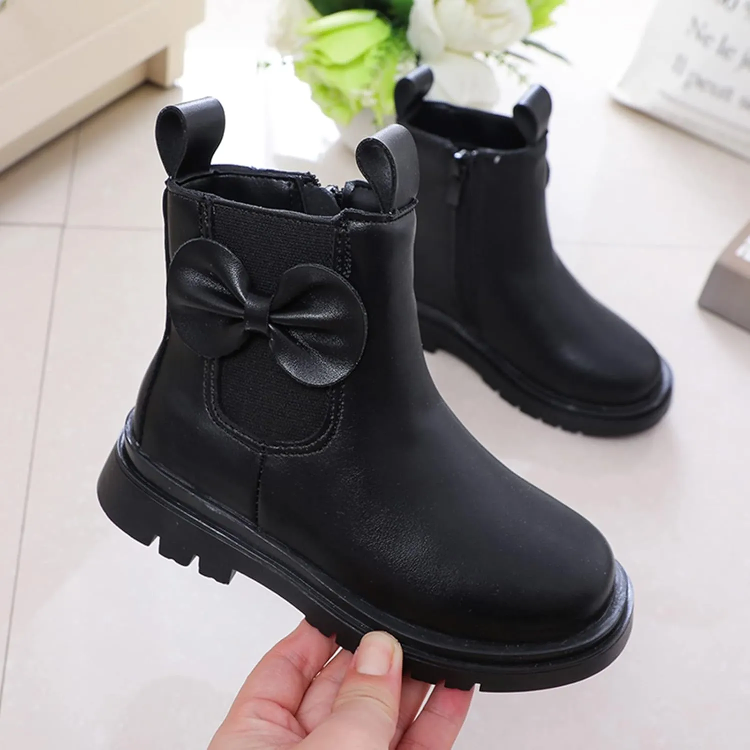 Kids Ankle Boots Little Girls Leather Short Boots Side Zipper Non Slip Nude Work Boots High Heel ombat Boots