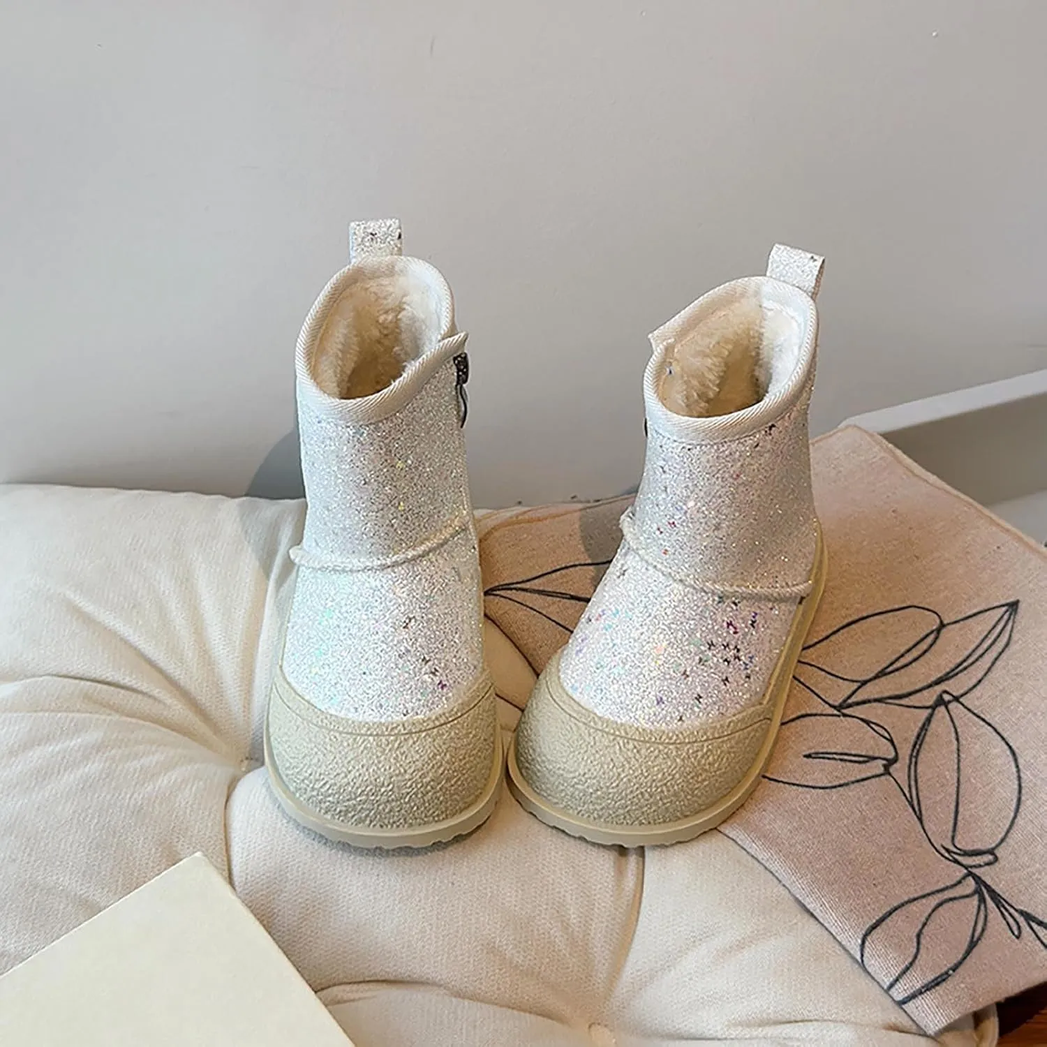 Kids Girls Glitter Snow Boots Winter Warm Fleece Plush Sequin Comfy Cute Outdoor parkle Ankle Boots Kid Girl