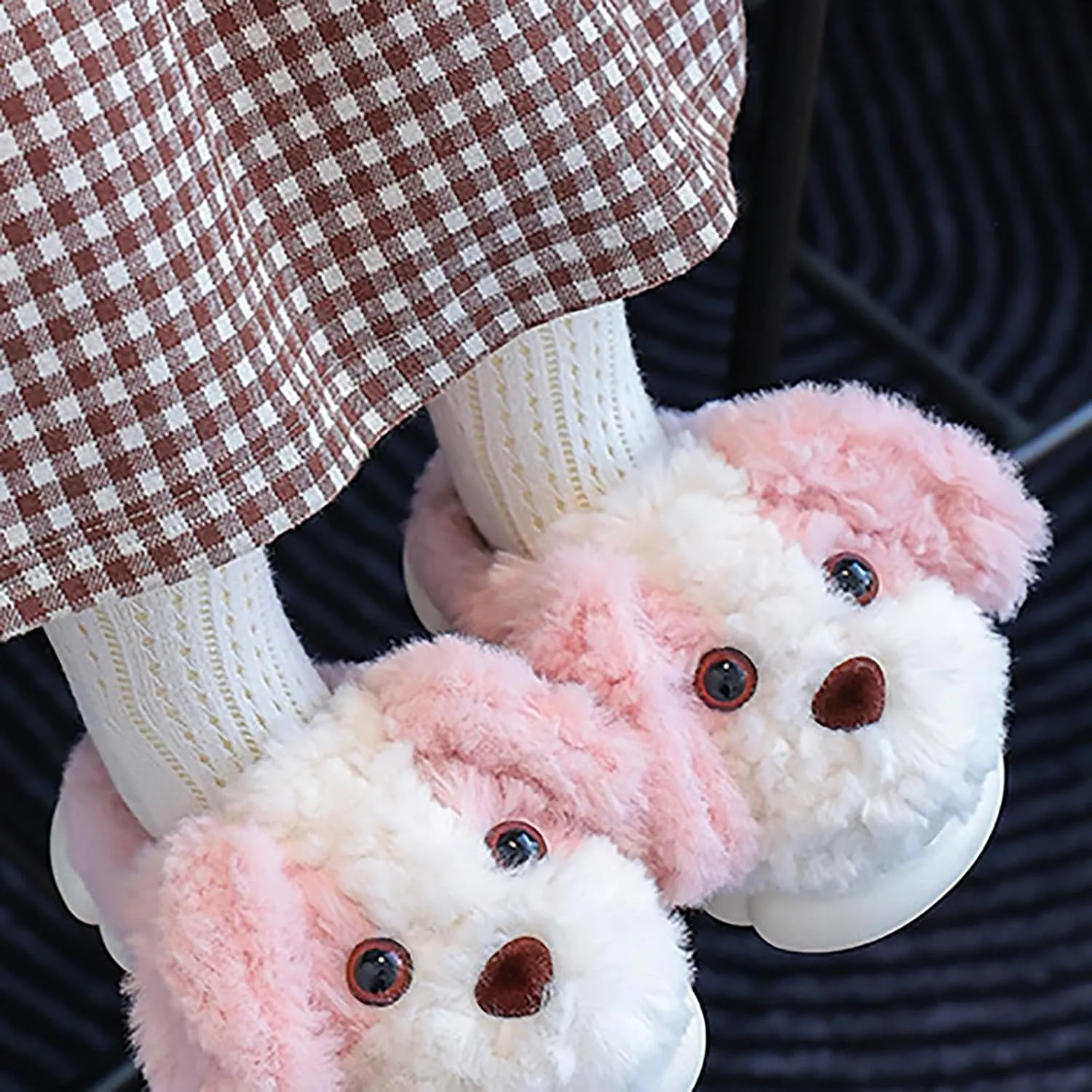 Kids Puppy Slippers Boys Girls Plush Non-Slip House Slippers Cute Cartoon Soft Wool Slip-On Shoes Indoor Wear