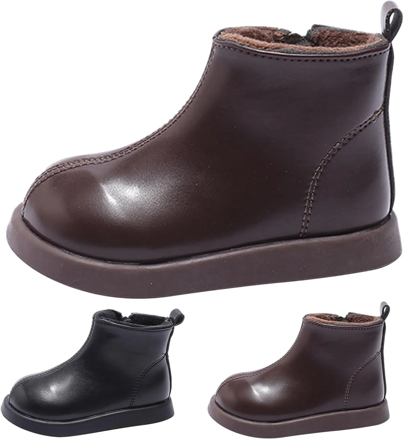 Kids Unisex Plush Ankle Boot Comfy Warm Round Toe Waterroof Solid Classic Working Shoes School Dress Shoes Girls