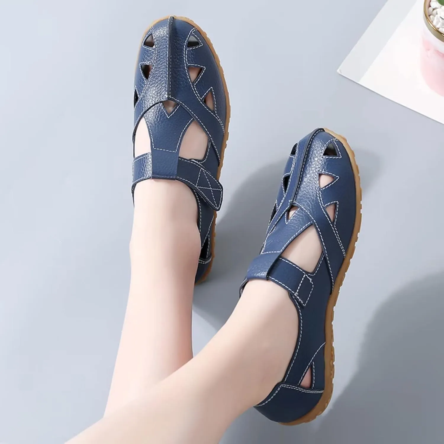Leather Women's Breathable Perforated Sandals Fashionable Versatile Casual Shoes