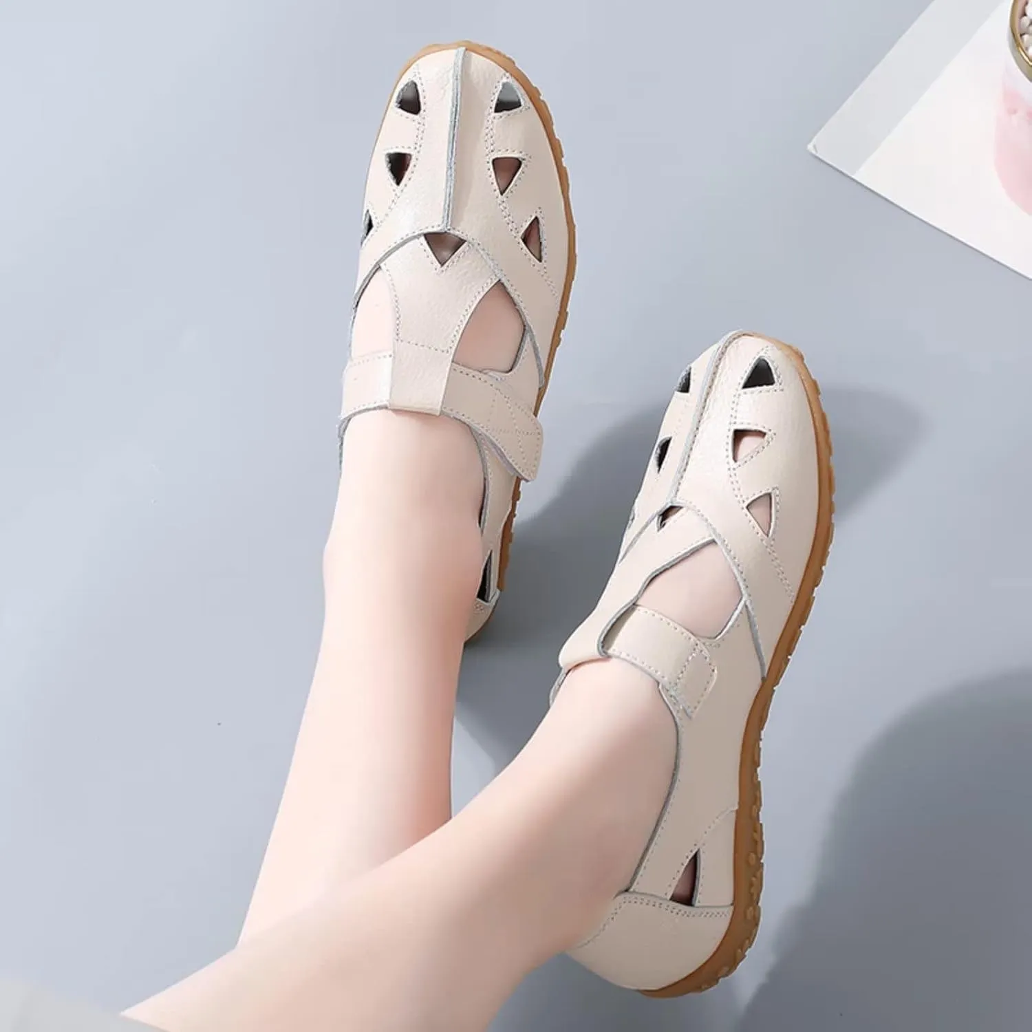 Leather Women's Breathable Perforated Sandals Fashionable Versatile Casual Shoes