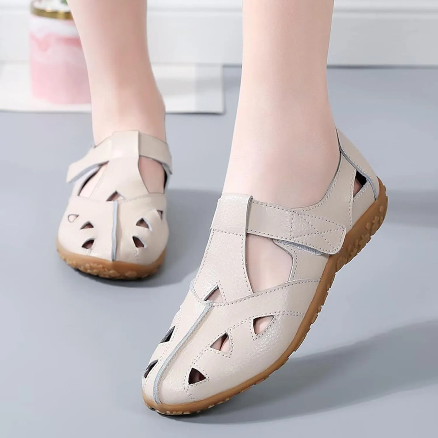 Leather Women's Breathable Perforated Sandals Fashionable Versatile Casual Shoes