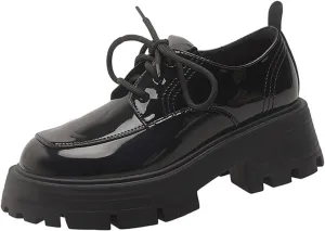 Loafers for Women Thick Soled Platform Leather Shoes for Spring and Autumn Casual Patent Leather Footwear