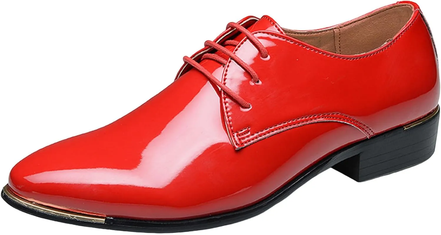Men Breathable Business Formal Casual Pointed Toe Shiny Lace Up Patchwork Leather Shoes Combers Shoes Men Leather Men's Sanda