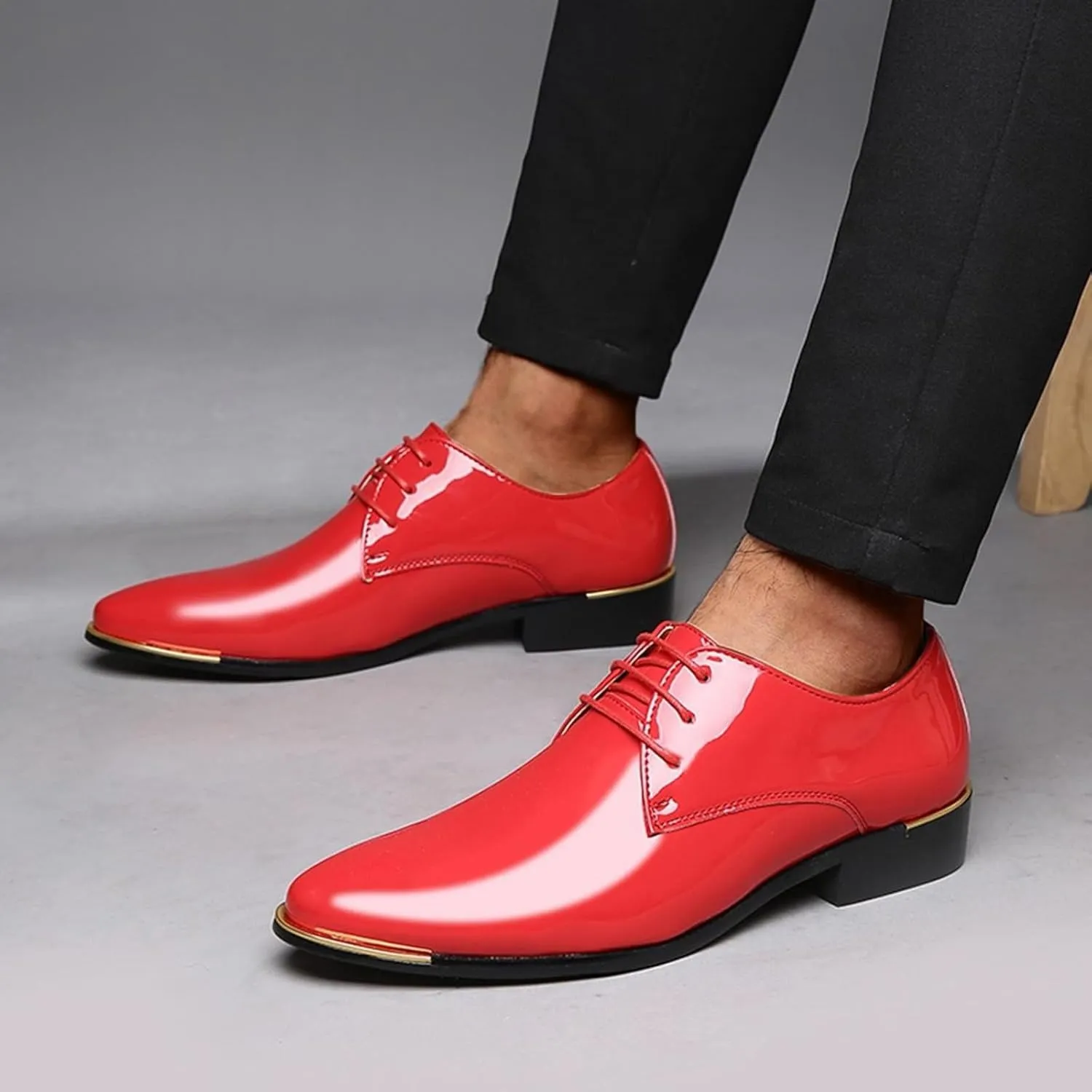 Men Breathable Business Formal Casual Pointed Toe Shiny Lace Up Patchwork Leather Shoes Combers Shoes Men Leather Men's Sanda