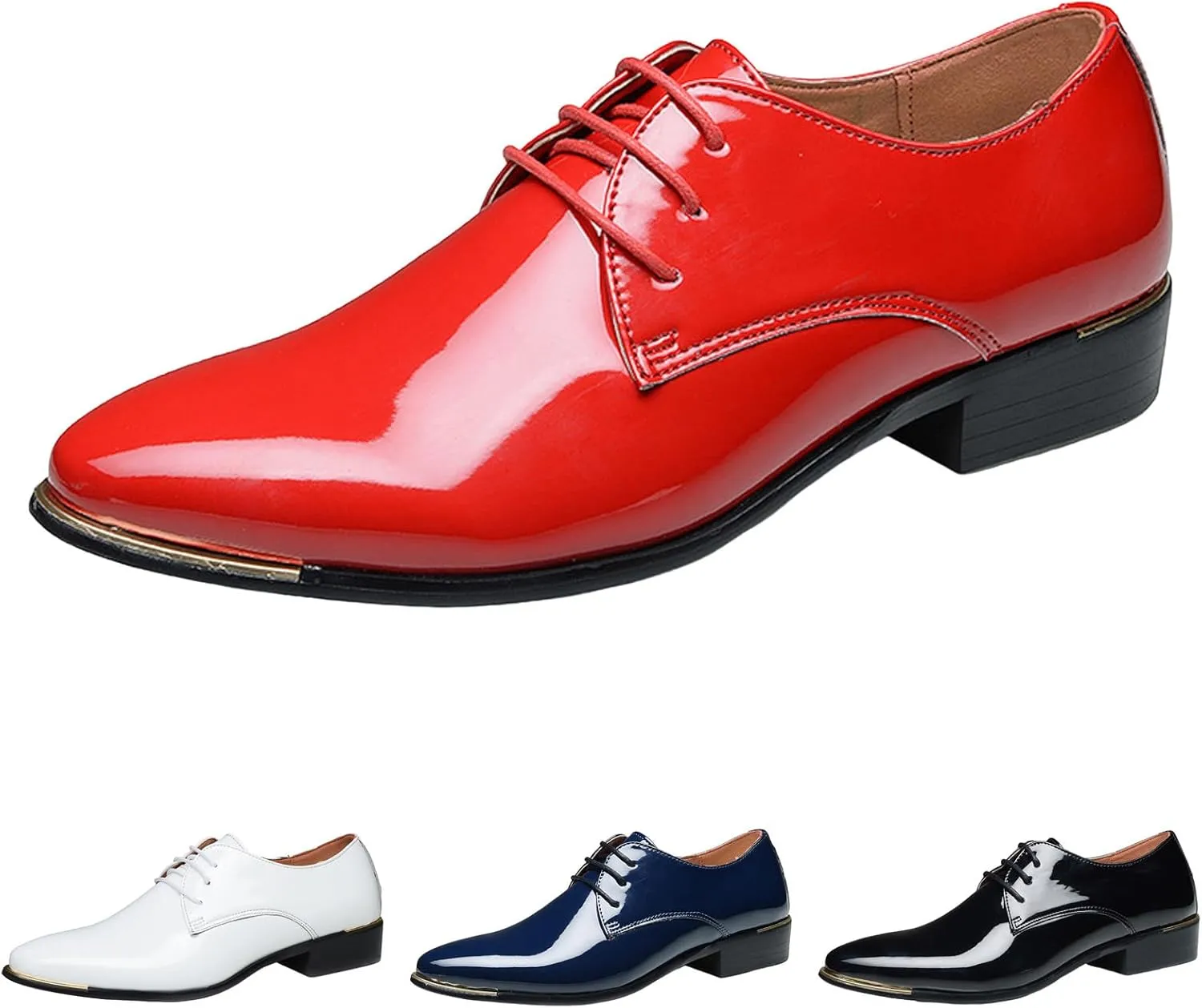 Men Breathable Business Formal Casual Pointed Toe Shiny Lace Up Patchwork Leather Shoes Combers Shoes Men Leather Men's Sanda