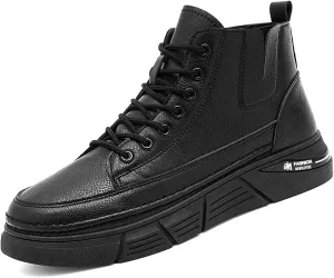 Men's Casual Italian High-top Leather Boots Outdoor Lace-up Shock-absorbing Softsole Business Dress Booties Waterproof Non-Slip Chukka Walking Ankle Boots