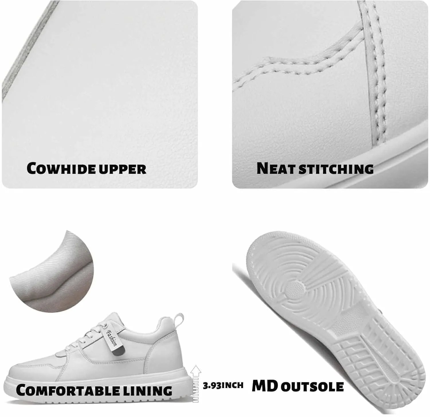 Men'S Genuine Leather Increase Height Casual Sneakers,Round-Toe Soft-Soled Slip-On Platform Sneakers,Outdoor Non-Slip Shock-Absorbing Running Sports Shoes