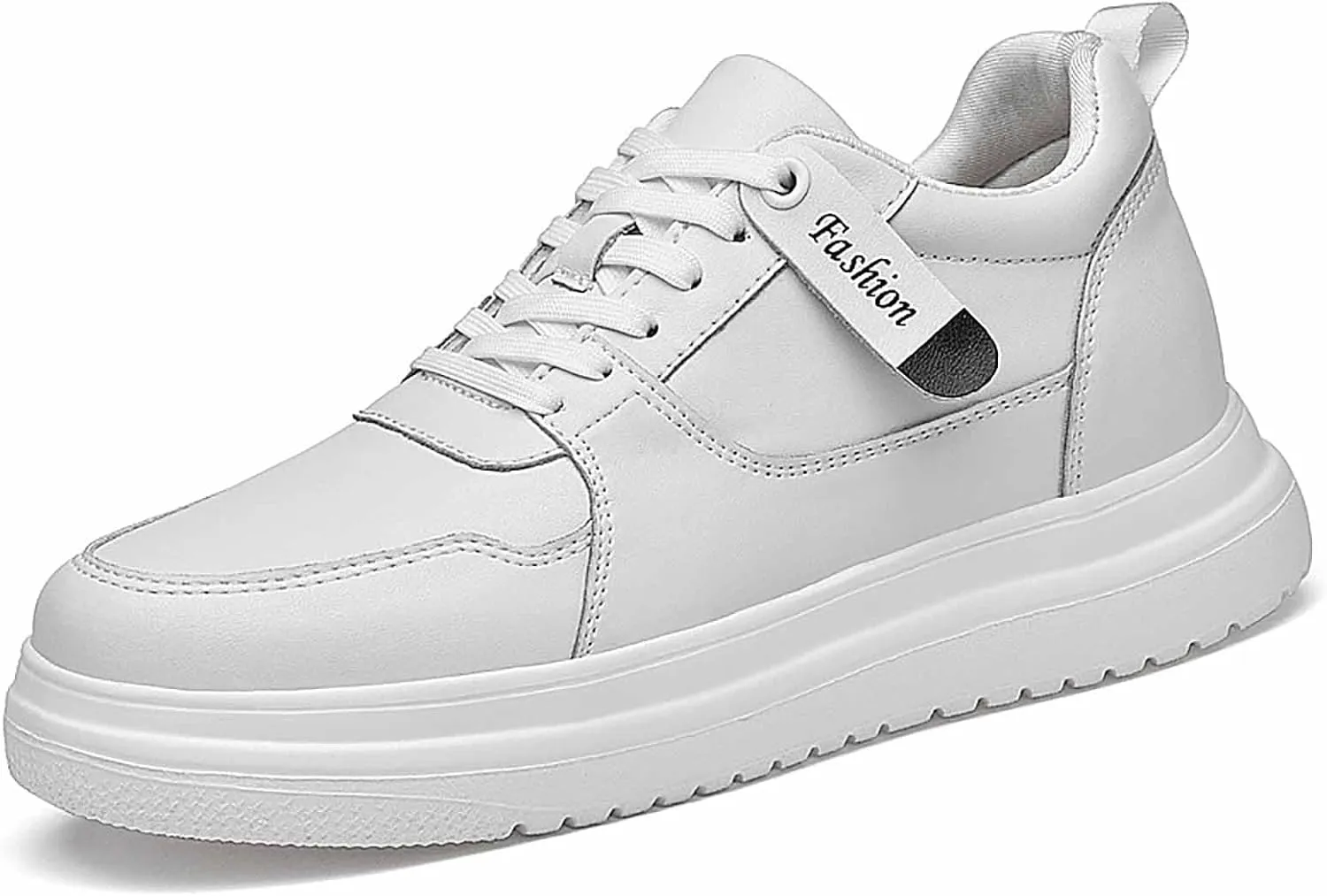 Men'S Genuine Leather Increase Height Casual Sneakers,Round-Toe Soft-Soled Slip-On Platform Sneakers,Outdoor Non-Slip Shock-Absorbing Running Sports Shoes