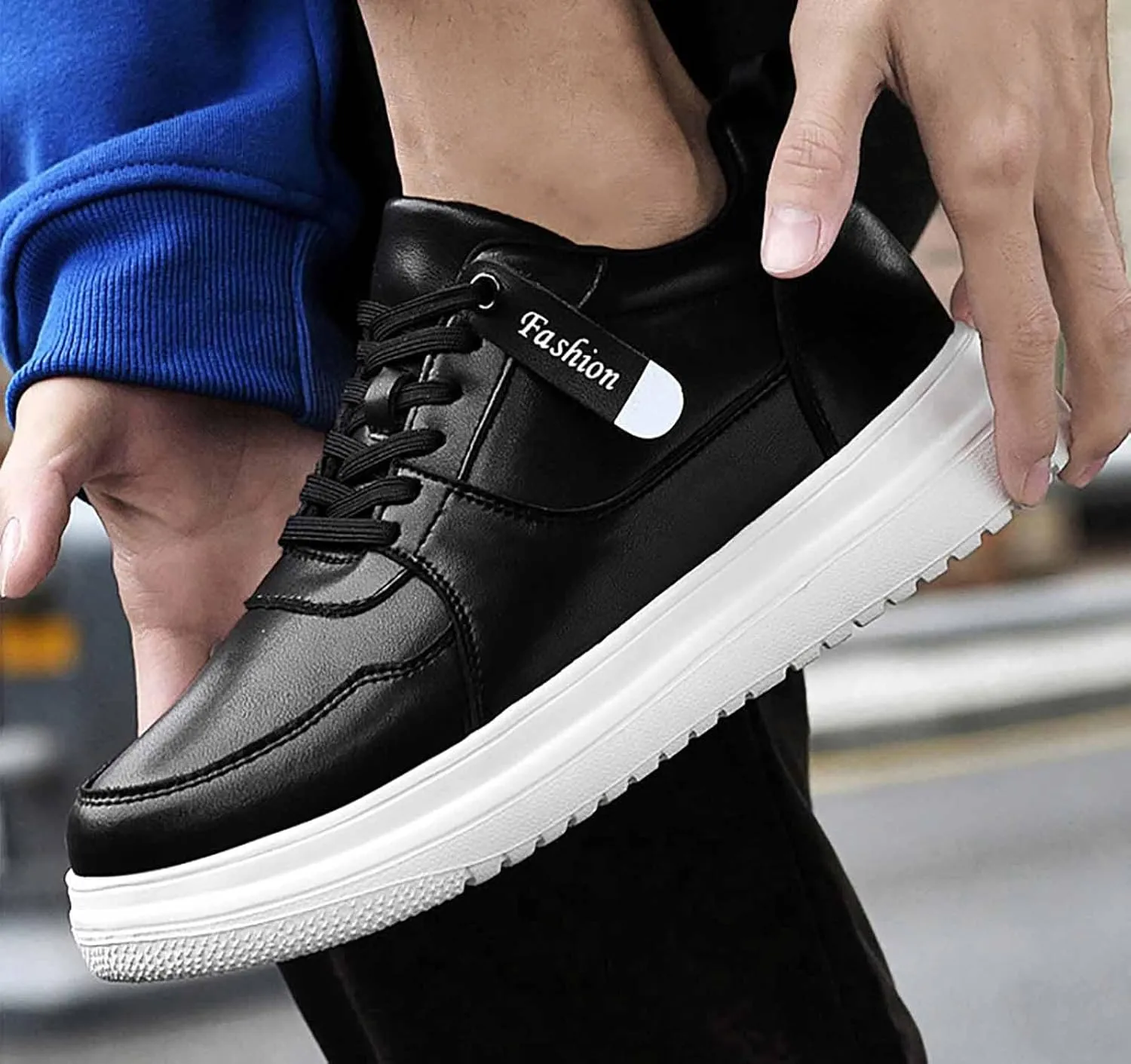 Men'S Genuine Leather Increase Height Casual Sneakers,Round-Toe Soft-Soled Slip-On Platform Sneakers,Outdoor Non-Slip Shock-Absorbing Running Sports Shoes