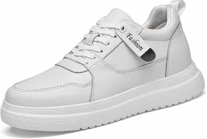 Men'S Genuine Leather Increase Height Casual Sneakers,Round-Toe Soft-Soled Slip-On Platform Sneakers,Outdoor Non-Slip Shock-Absorbing Running Sports Shoes
