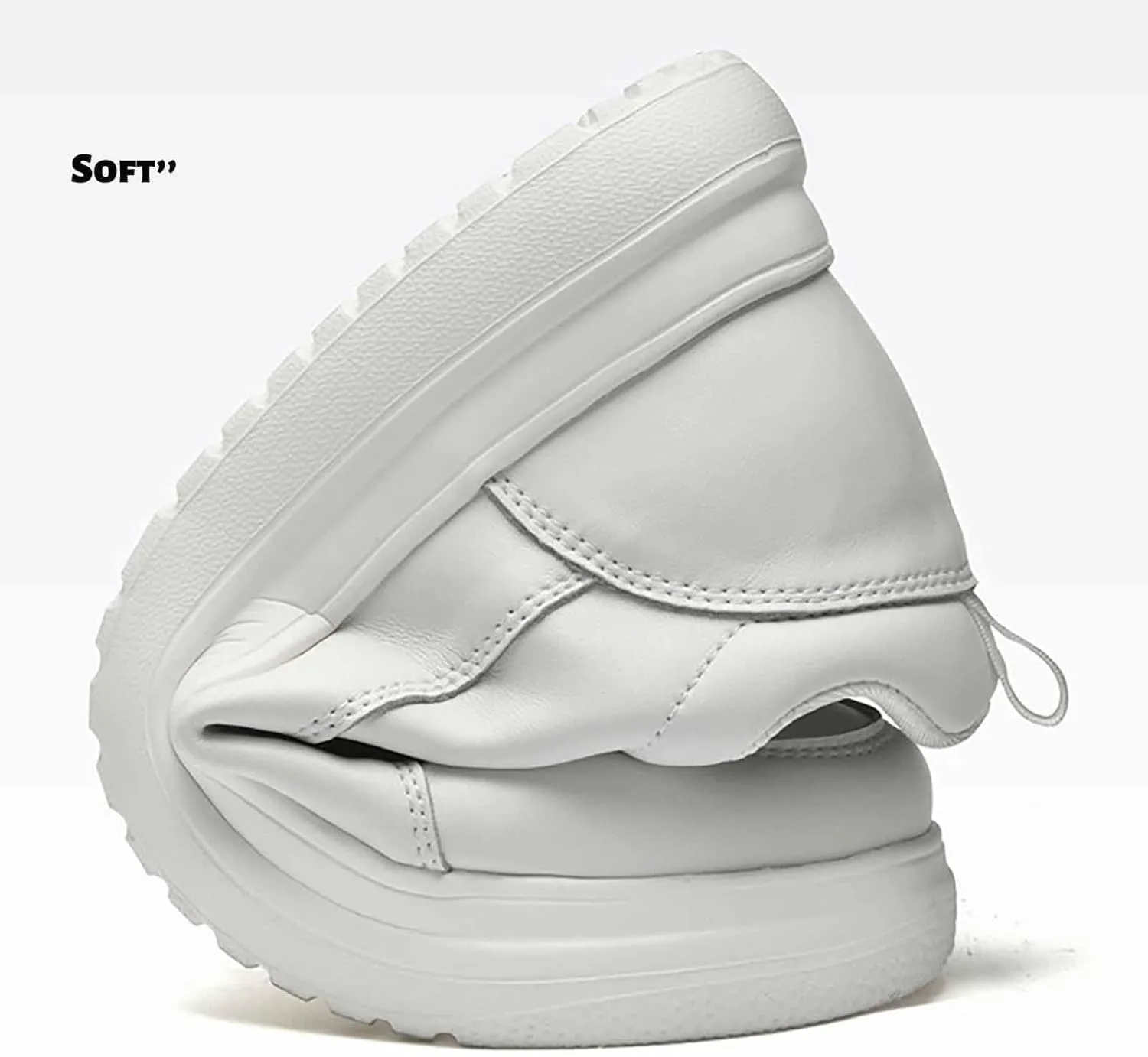 Men'S Genuine Leather Increase Height Casual Sneakers,Round-Toe Soft-Soled Slip-On Platform Sneakers,Outdoor Non-Slip Shock-Absorbing Running Sports Shoes