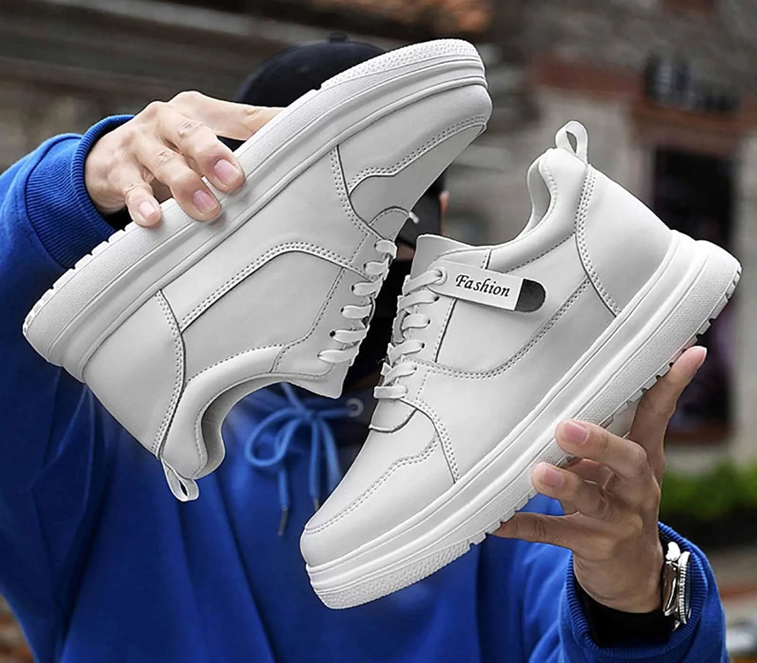 Men'S Genuine Leather Increase Height Casual Sneakers,Round-Toe Soft-Soled Slip-On Platform Sneakers,Outdoor Non-Slip Shock-Absorbing Running Sports Shoes