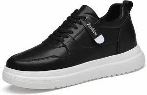 Men'S Genuine Leather Increase Height Casual Sneakers,Round-Toe Soft-Soled Slip-On Platform Sneakers,Outdoor Non-Slip Shock-Absorbing Running Sports Shoes