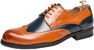 Men's Handmade Leather Modern Classic Lace up Leather Lined Perforated Dress Oxfords Shoes Fashion Round Toe Casual Dress Shoes