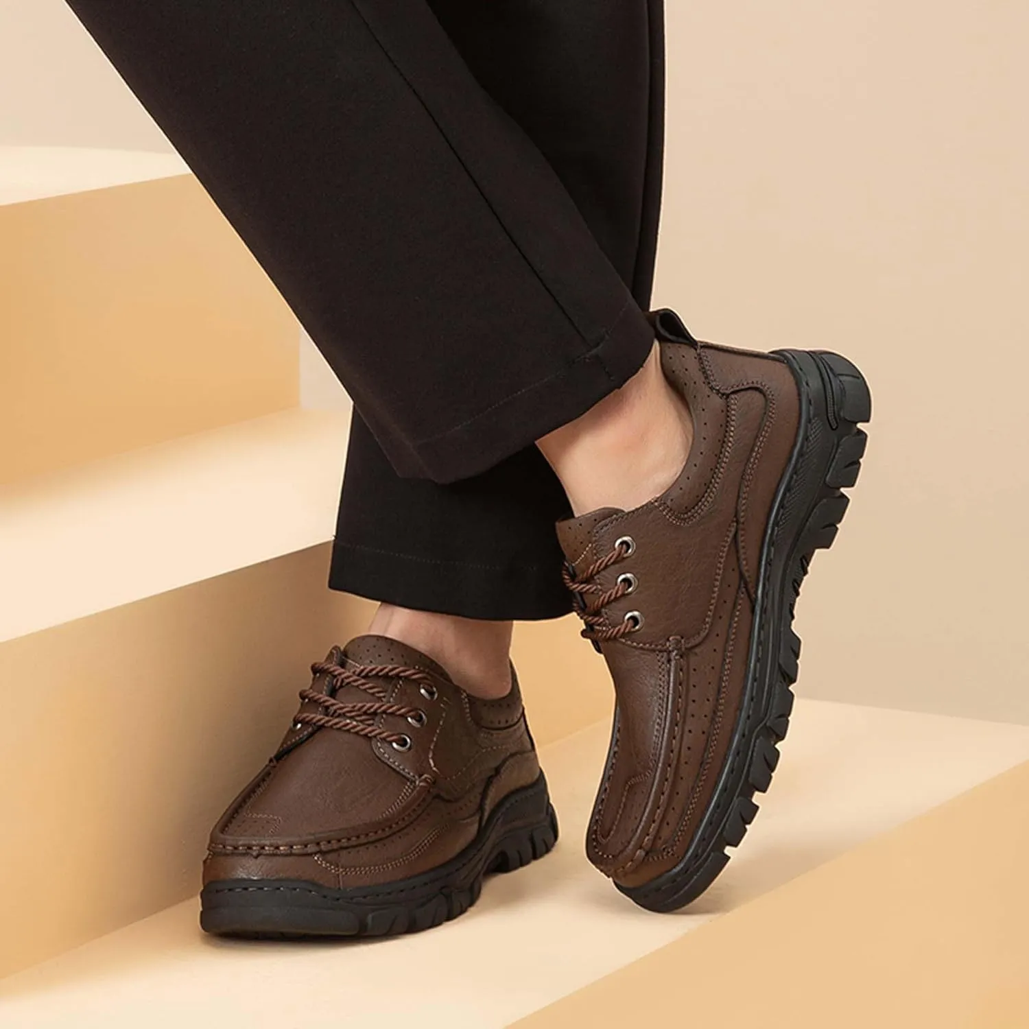 Men's Premium Cowhide Leather Walking Shoes, Fashion Casual Sneakers, Business Casual Leather Shoes, Driving Shoes, Soft, Comfortable, Wear-Resistant, Hand-Stitched