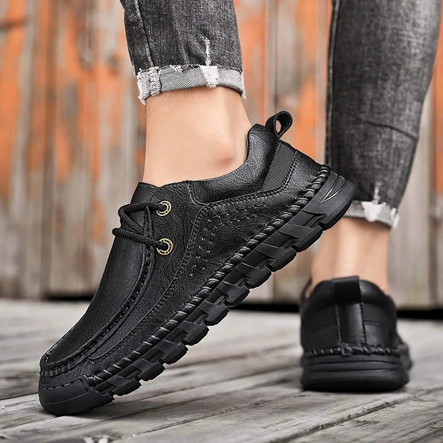 Men's Premium Leather Casual Walking Shoes,Loafers,Men's Sneakers,Business Casual Leather Shoes,Driving Shoes,Soft,Comfortable,Wear-Resistant,Hand-Stitched