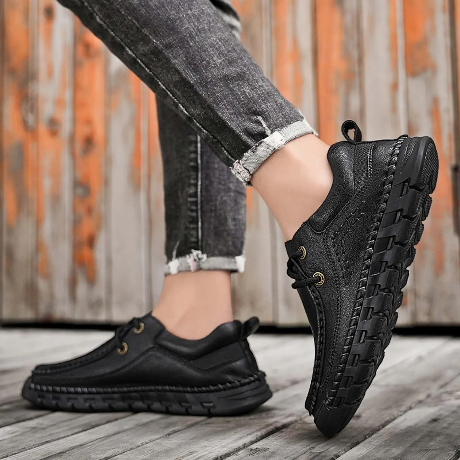 Men's Premium Leather Casual Walking Shoes,Loafers,Men's Sneakers,Business Casual Leather Shoes,Driving Shoes,Soft,Comfortable,Wear-Resistant,Hand-Stitched
