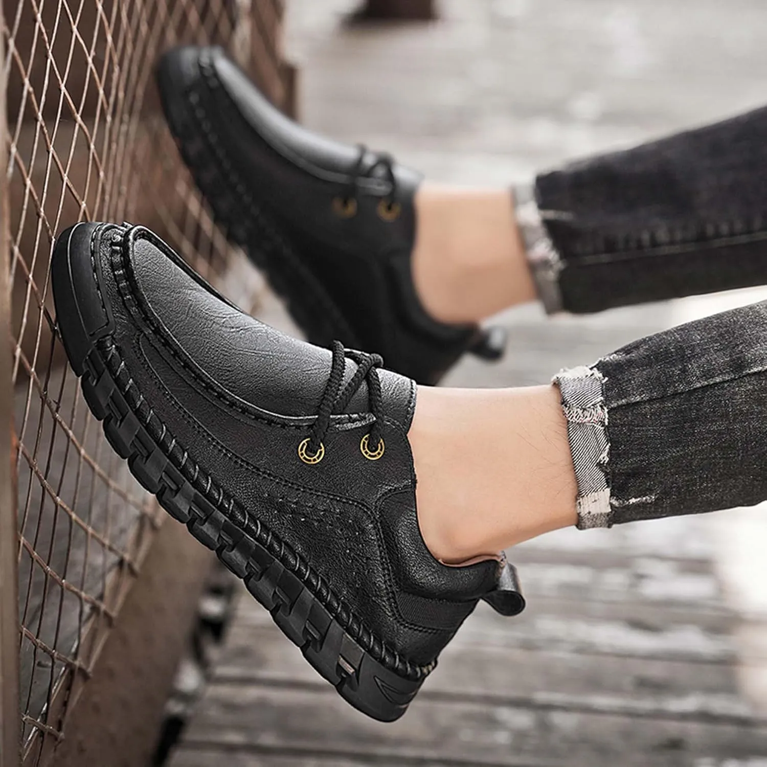 Men's Premium Leather Casual Walking Shoes,Loafers,Men's Sneakers,Business Casual Leather Shoes,Driving Shoes,Soft,Comfortable,Wear-Resistant,Hand-Stitched