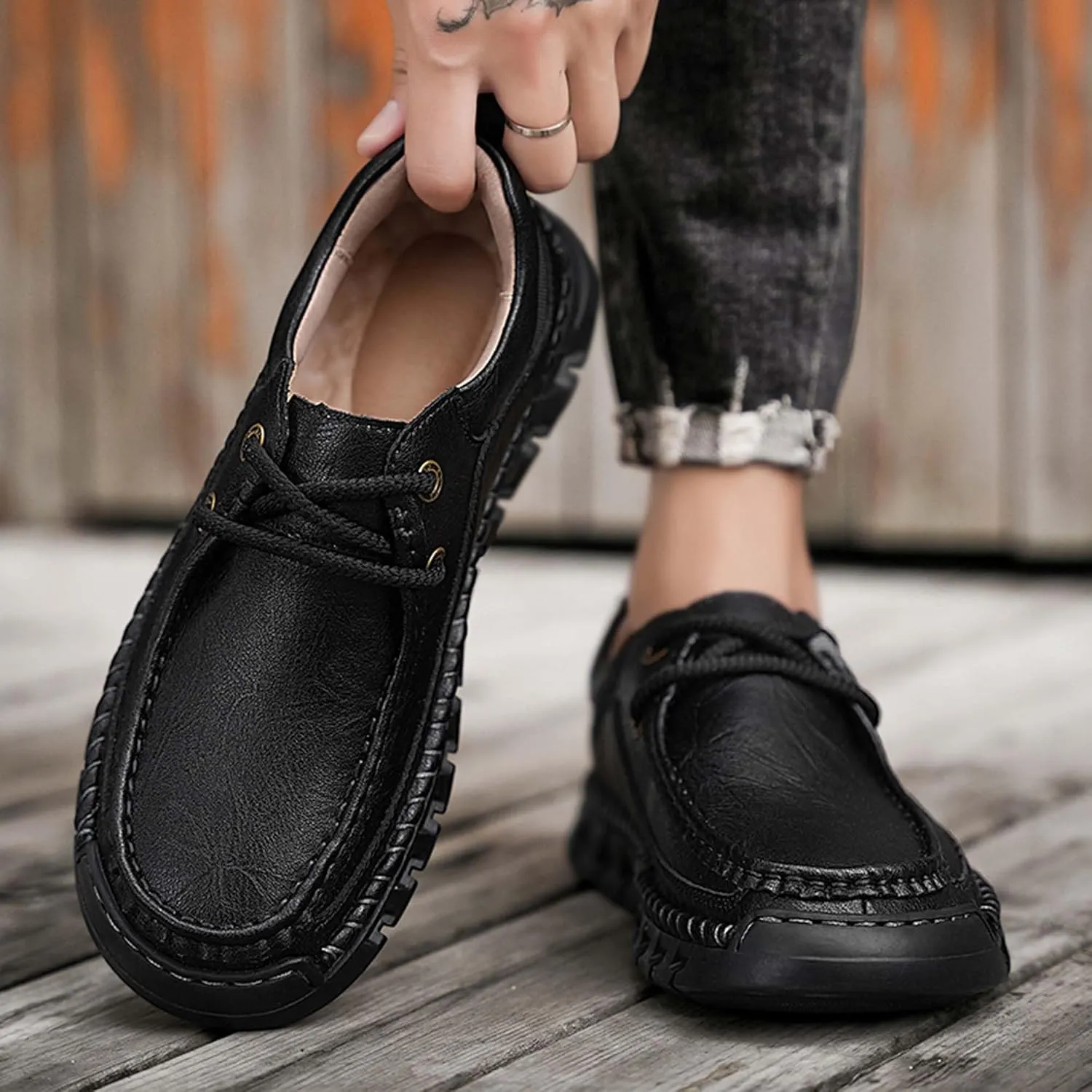 Men's Premium Leather Casual Walking Shoes,Loafers,Men's Sneakers,Business Casual Leather Shoes,Driving Shoes,Soft,Comfortable,Wear-Resistant,Hand-Stitched