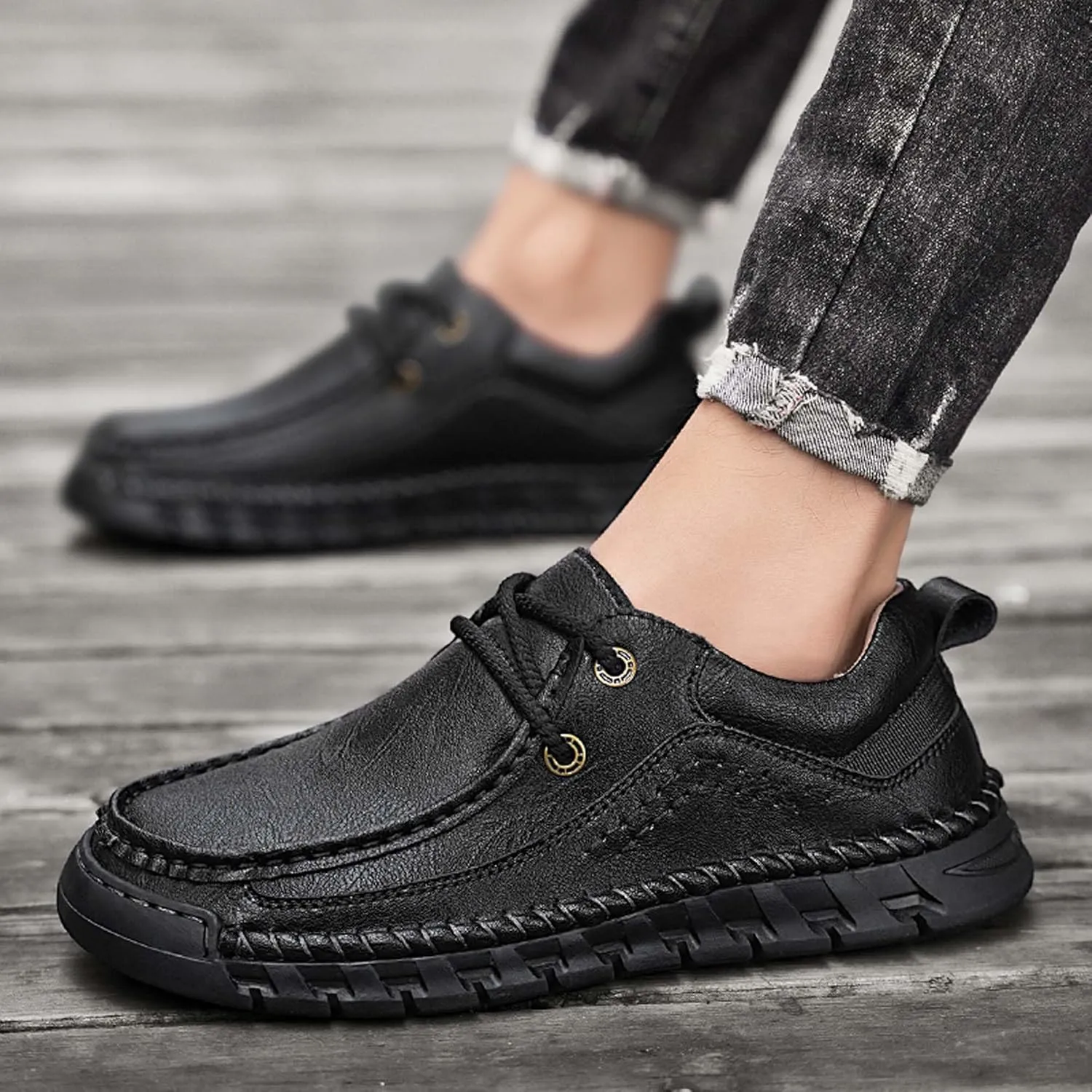 Men's Premium Leather Casual Walking Shoes,Loafers,Men's Sneakers,Business Casual Leather Shoes,Driving Shoes,Soft,Comfortable,Wear-Resistant,Hand-Stitched